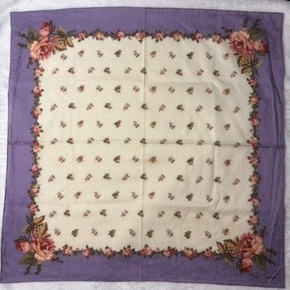 Ralph Lauren Accessories - Vtg RALPH LAUREN Scarf Handkerchief Floral Purple Pink Cream 19.5"